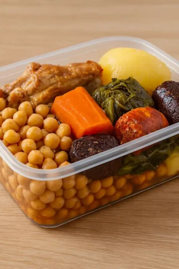 cocido de garbanzos, morcilla, chorizo, patata, pollo, costillas